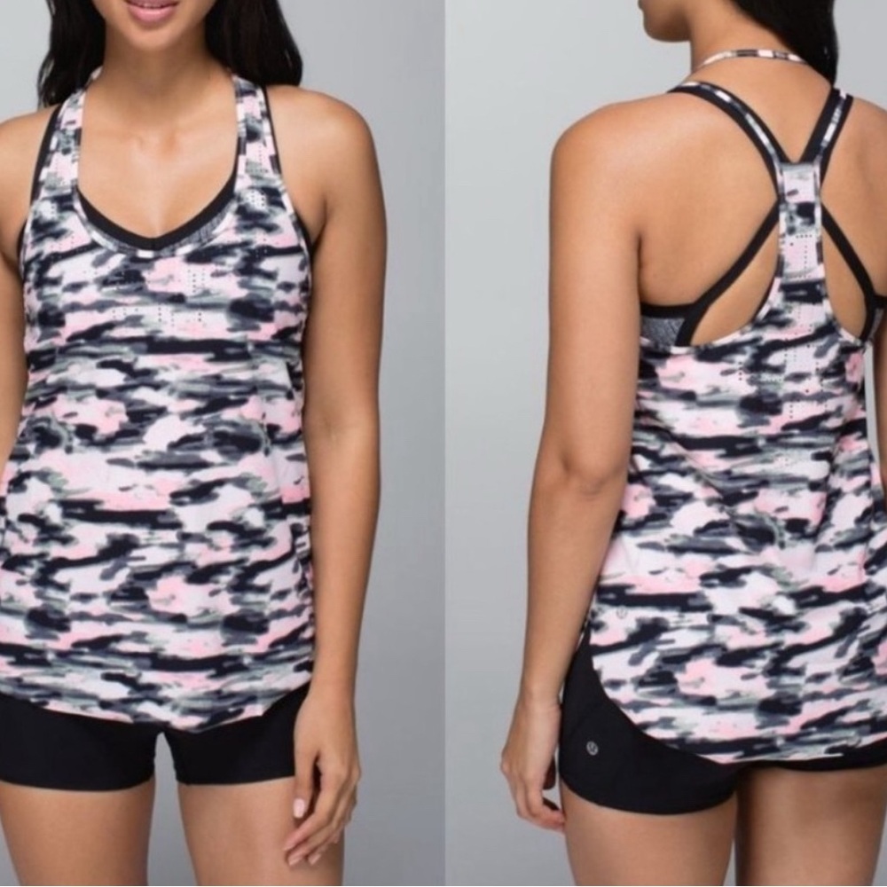Lululemon Athletica Pink and Black Fitted Backless Tank Top
